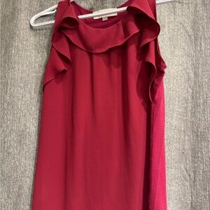 LOFT Wine Sleeveless Ruffle Blouse